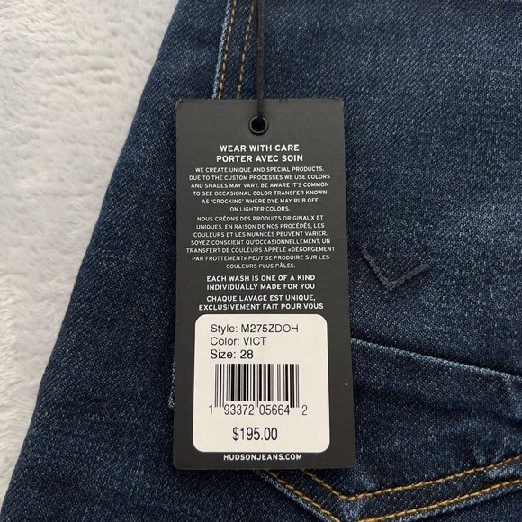 NEW HUDSON Mens Blake Slim Straight Fit Zip Fly Jeans Size 28 NWT Victory 0075 - Picture 3 of 13